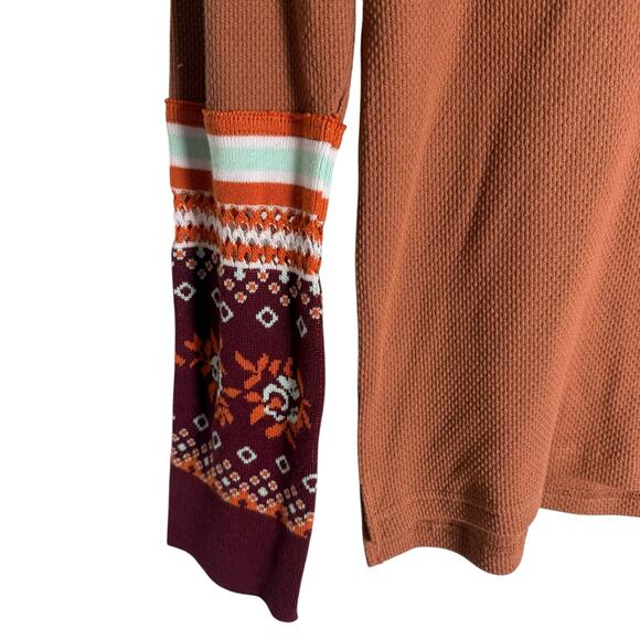 Free People We The Free Mikah Notch Neck Thermal Autumn Brown Long Sleeve Top XL - Picture 7 of 11
